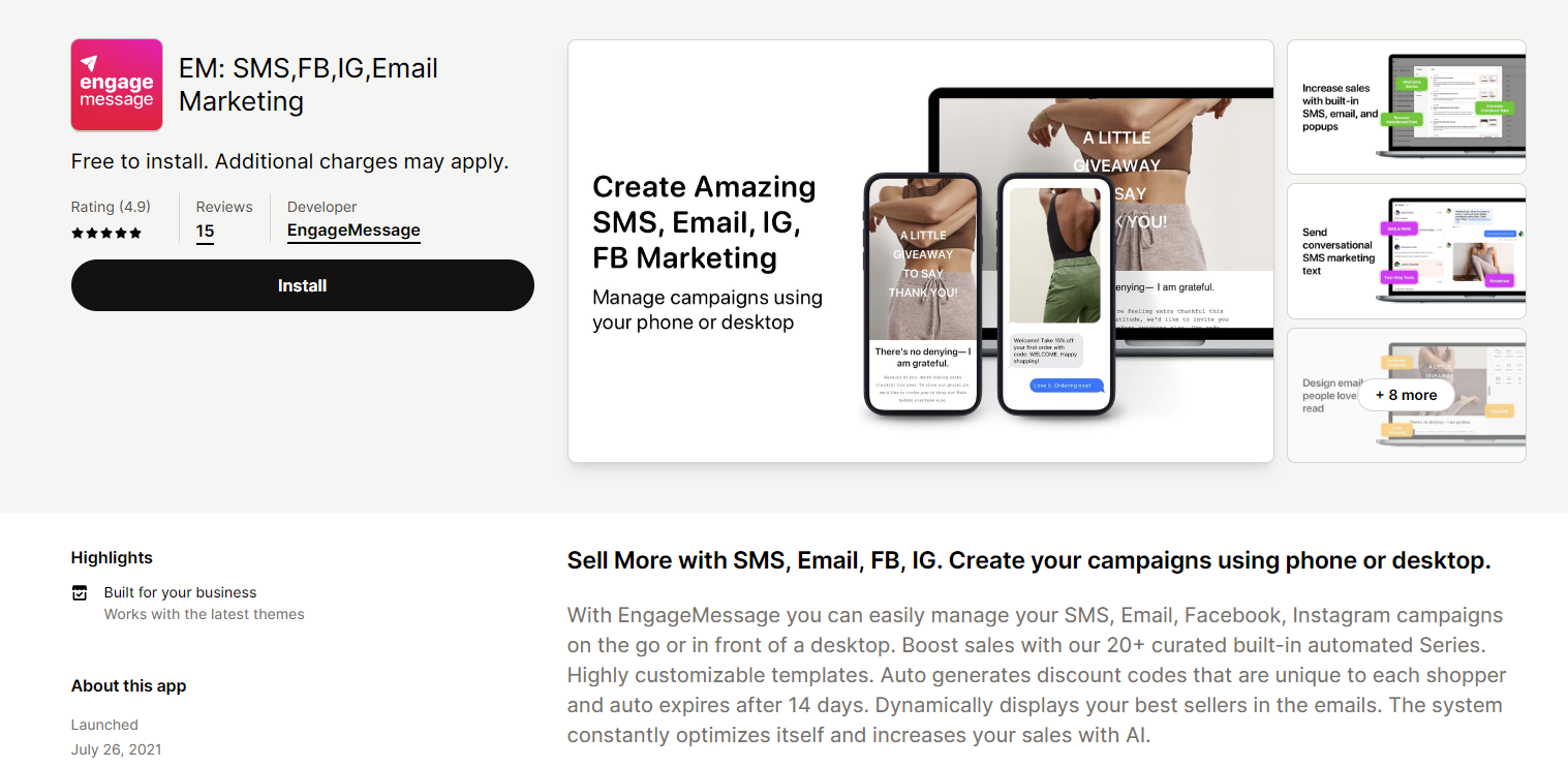 EM: SMS, FB, IG, Email Marketing